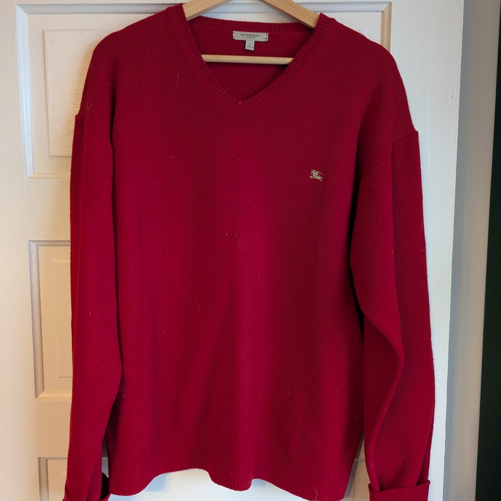 Burberry Men's Red V-Neck Sweater
